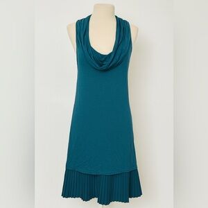 Free People Teal Cowl Neck Sleeveless Pleated Hem Dress S